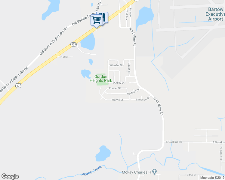 map of restaurants, bars, coffee shops, grocery stores, and more near 2767 Frazier Street in Bartow