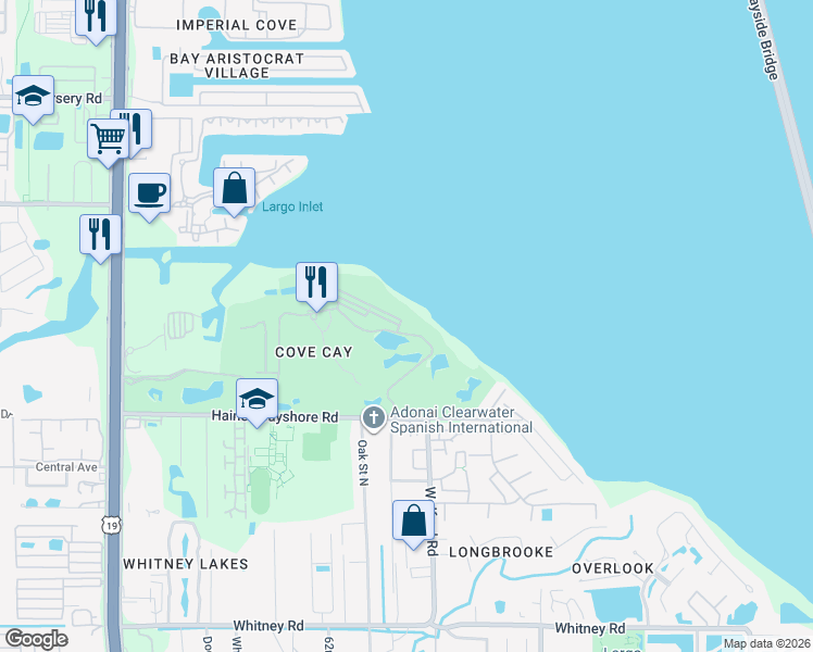 map of restaurants, bars, coffee shops, grocery stores, and more near 2616 Cove Cay Drive in Clearwater