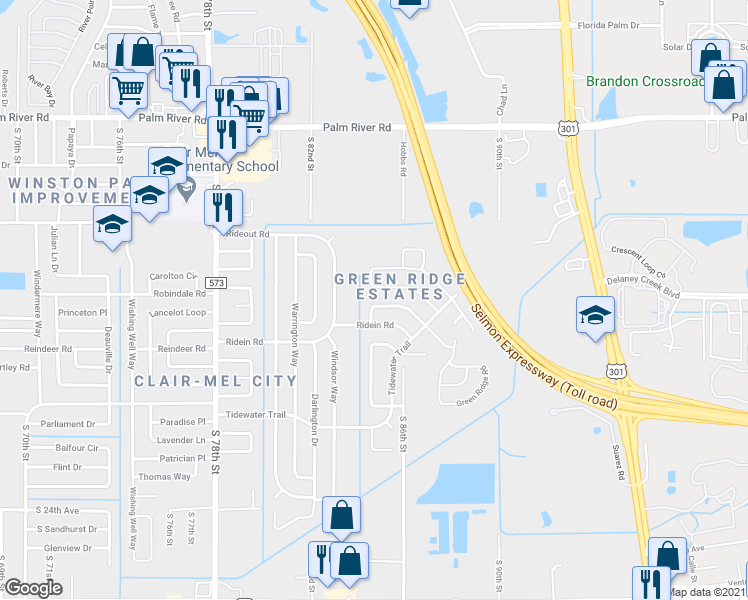 map of restaurants, bars, coffee shops, grocery stores, and more near 8501 Fish Lake Road in Tampa