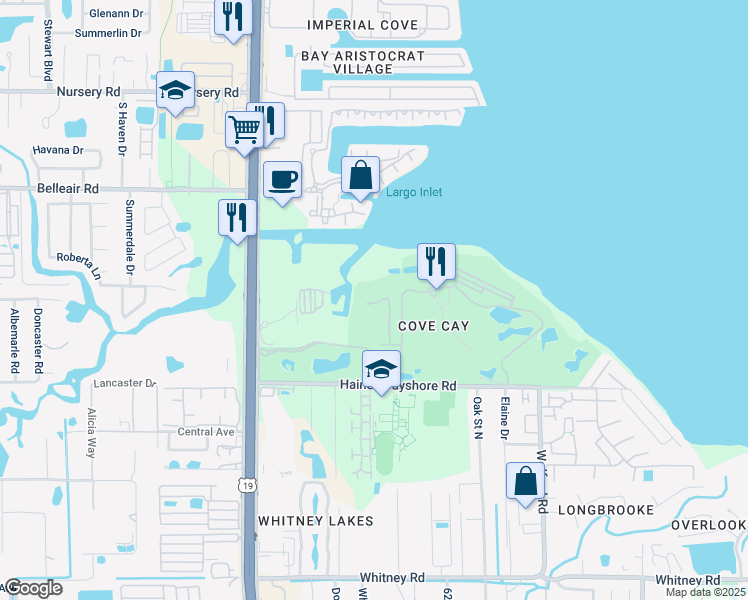map of restaurants, bars, coffee shops, grocery stores, and more near 3300 Cove Cay Drive in Clearwater