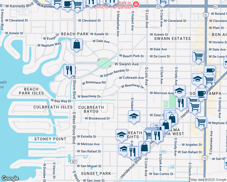map of restaurants, bars, coffee shops, grocery stores, and more near 4412 West Culbreath Avenue in Tampa
