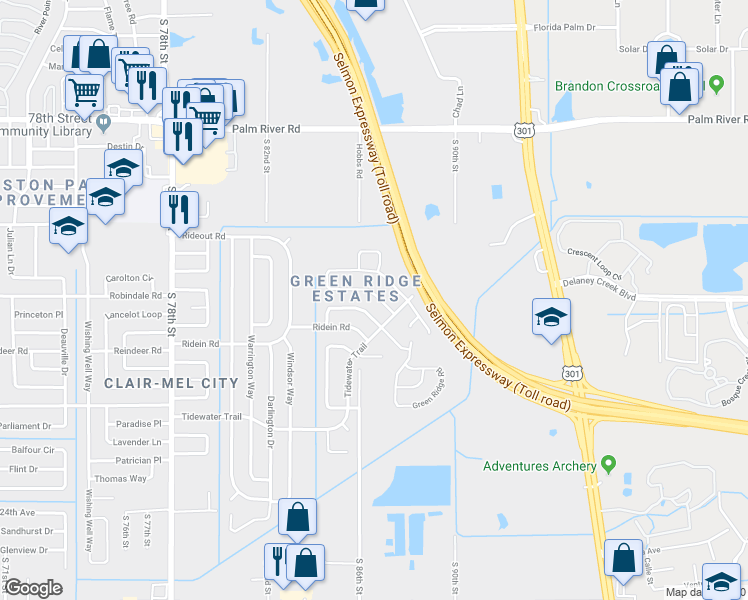map of restaurants, bars, coffee shops, grocery stores, and more near 8515 Fish Lake Road in Tampa