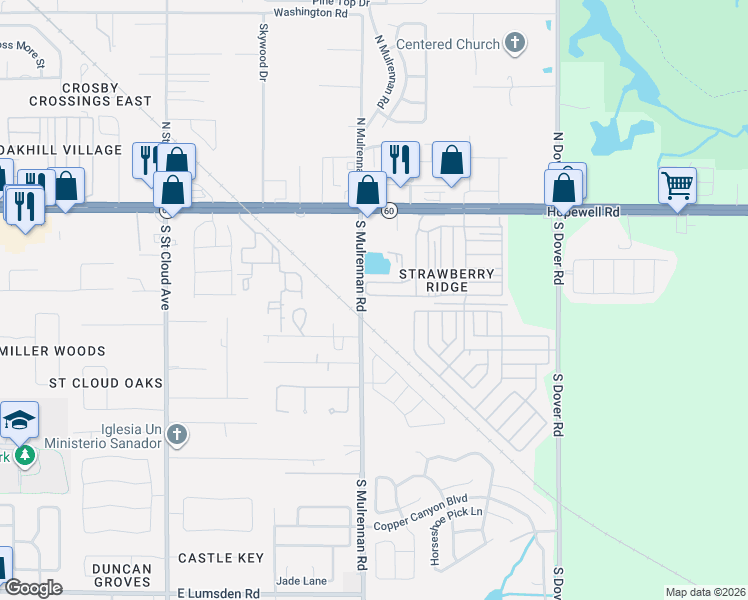 map of restaurants, bars, coffee shops, grocery stores, and more near 267 Taho Circle in Valrico