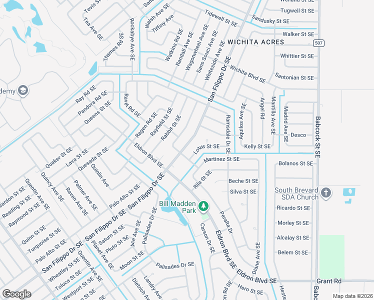 map of restaurants, bars, coffee shops, grocery stores, and more near 1915 San Filippo Dr SE in Palm Bay