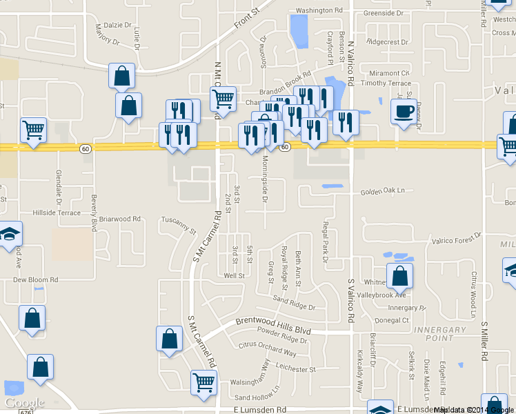 map of restaurants, bars, coffee shops, grocery stores, and more near 212 Morningside Dr in Valrico