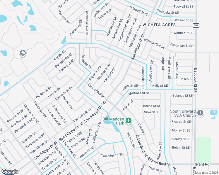 map of restaurants, bars, coffee shops, grocery stores, and more near 1332 Ran Road Southeast in Palm Bay