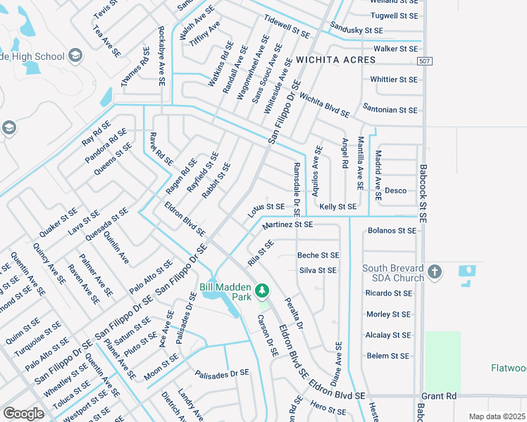 map of restaurants, bars, coffee shops, grocery stores, and more near 1350 Lotus Street Southeast in Palm Bay