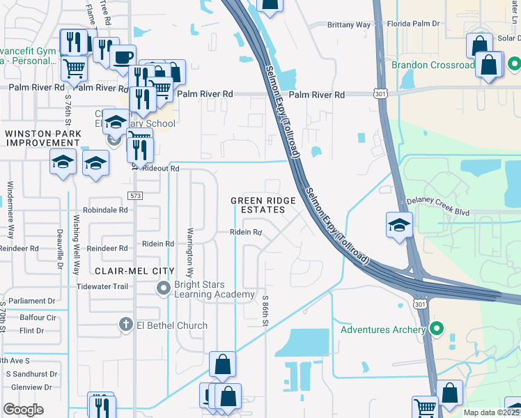 map of restaurants, bars, coffee shops, grocery stores, and more near 8511 Fish Lake Road in Tampa