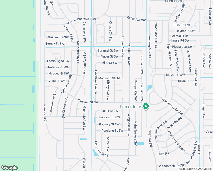 map of restaurants, bars, coffee shops, grocery stores, and more near 2524 Blarny Avenue Southwest in Palm Bay