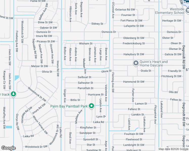 map of restaurants, bars, coffee shops, grocery stores, and more near 725 Sailboat Street in Palm Bay