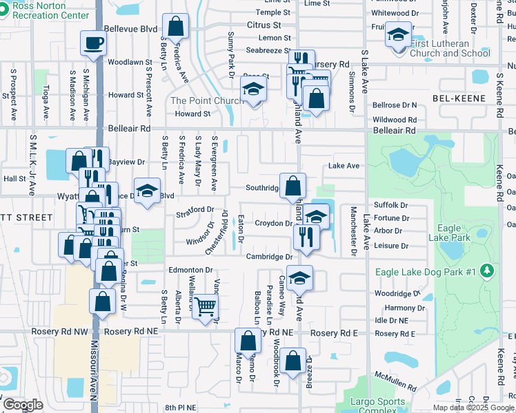 map of restaurants, bars, coffee shops, grocery stores, and more near 1431 Dartmouth Drive in Clearwater