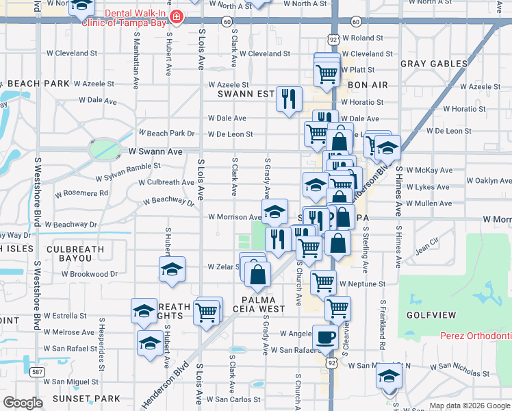 map of restaurants, bars, coffee shops, grocery stores, and more near 4006 West Mullen Avenue in Tampa