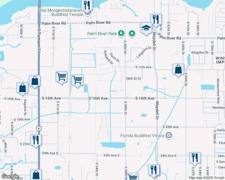 map of restaurants, bars, coffee shops, grocery stores, and more near 5548 South 16th Avenue in Tampa