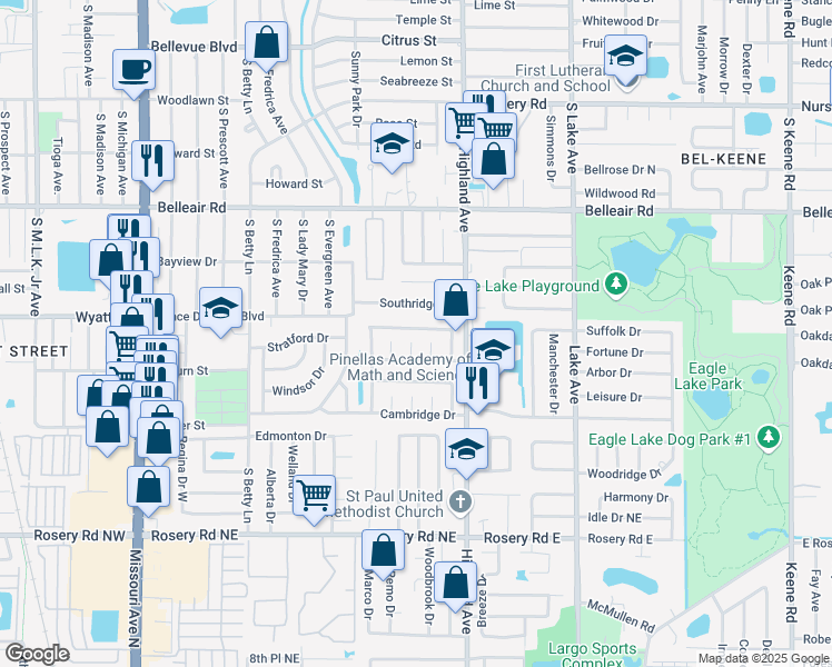 map of restaurants, bars, coffee shops, grocery stores, and more near 1431 Dartmouth Drive in Clearwater