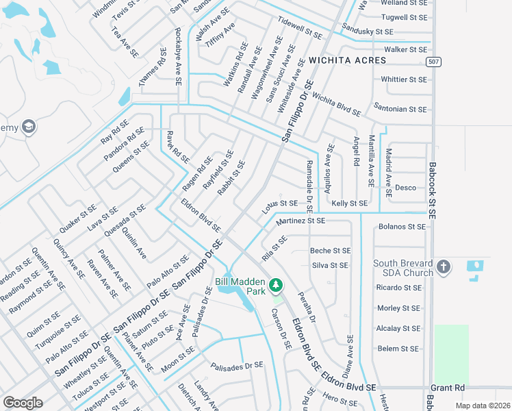 map of restaurants, bars, coffee shops, grocery stores, and more near 1915 San Filippo Drive Southeast in Palm Bay