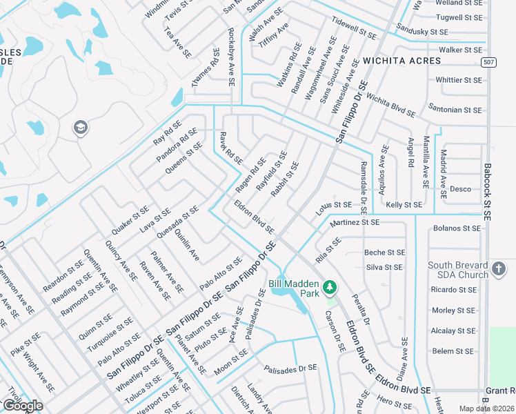 map of restaurants, bars, coffee shops, grocery stores, and more near 1221 Rabbit Street Southeast in Palm Bay