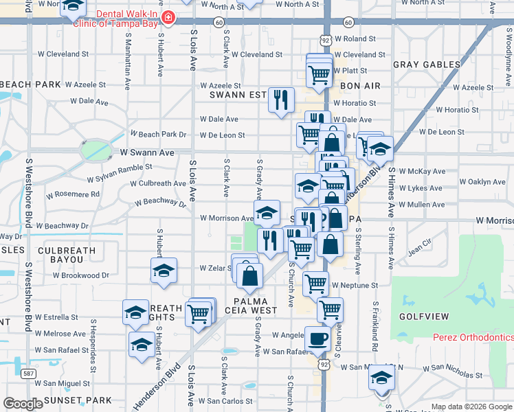 map of restaurants, bars, coffee shops, grocery stores, and more near 4006 West Mullen Avenue in Tampa