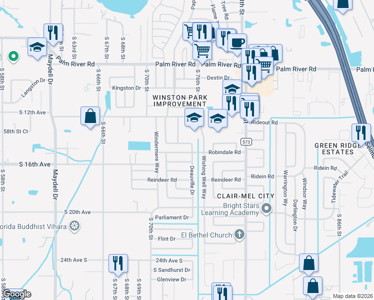 map of restaurants, bars, coffee shops, grocery stores, and more near 7118 Robindale Road in Tampa