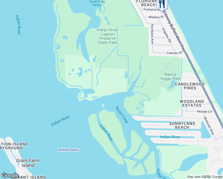 map of restaurants, bars, coffee shops, grocery stores, and more near 750 Old Florida Trail in Melbourne Beach