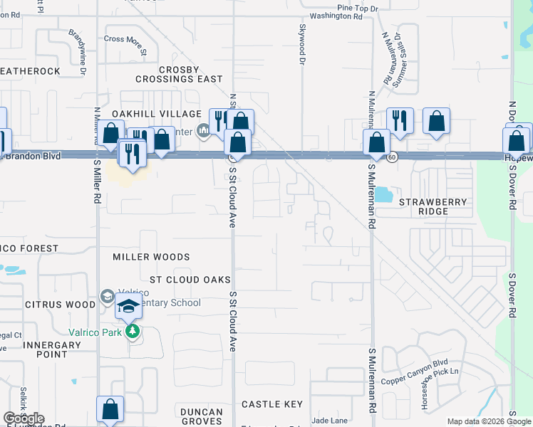 map of restaurants, bars, coffee shops, grocery stores, and more near 3003 Mojave Oak Drive in Valrico
