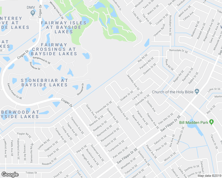 map of restaurants, bars, coffee shops, grocery stores, and more near 2426 Quimper Avenue Southeast in Palm Bay