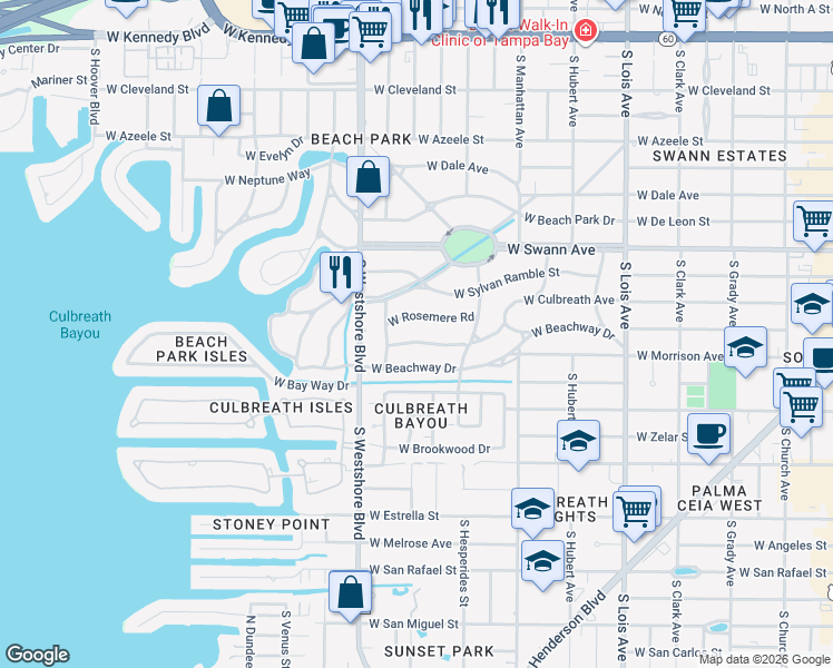 map of restaurants, bars, coffee shops, grocery stores, and more near 4519 West Culbreath Avenue in Tampa
