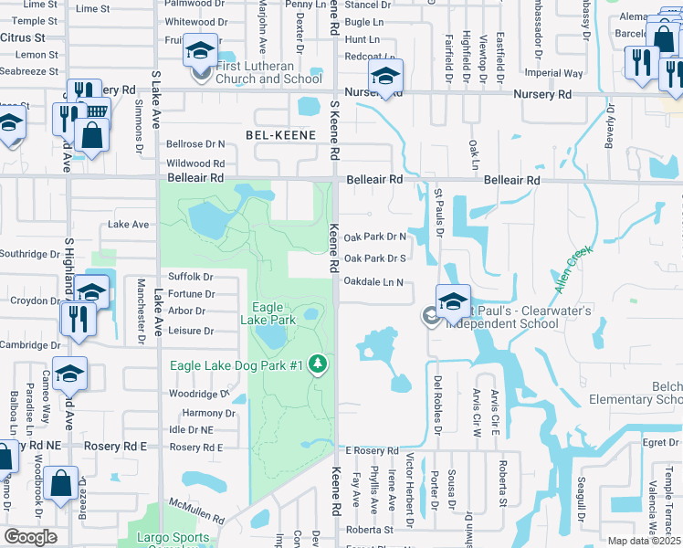 map of restaurants, bars, coffee shops, grocery stores, and more near 1810 Oakdale Lane North in Clearwater