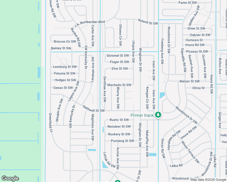 map of restaurants, bars, coffee shops, grocery stores, and more near 2524 Blarny Avenue Southwest in Palm Bay