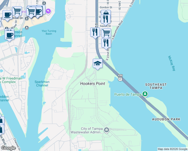 map of restaurants, bars, coffee shops, grocery stores, and more near 2040 Guy N Verger Blvd in Tampa