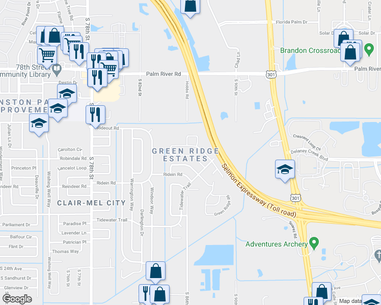 map of restaurants, bars, coffee shops, grocery stores, and more near 8516 Fish Lake Road in Tampa