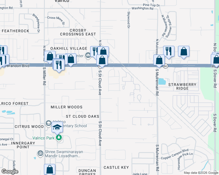map of restaurants, bars, coffee shops, grocery stores, and more near 3003 Mojave Oak Drive in Valrico