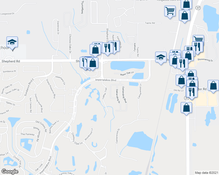 map of restaurants, bars, coffee shops, grocery stores, and more near 5951 Topher Trail in Mulberry