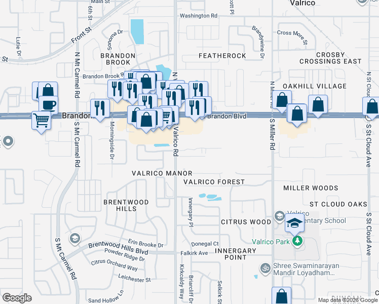 map of restaurants, bars, coffee shops, grocery stores, and more near 2137 Golden Oak Lane in Valrico