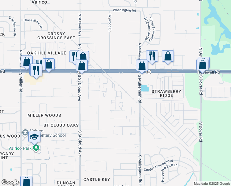 map of restaurants, bars, coffee shops, grocery stores, and more near 3106 Pullman Car Drive in Valrico