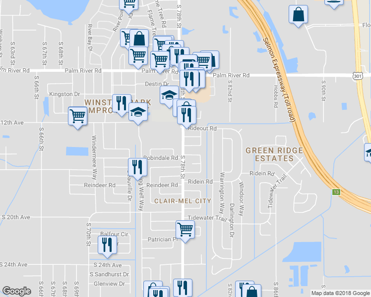 map of restaurants, bars, coffee shops, grocery stores, and more near 1406 South 78th Street in Tampa