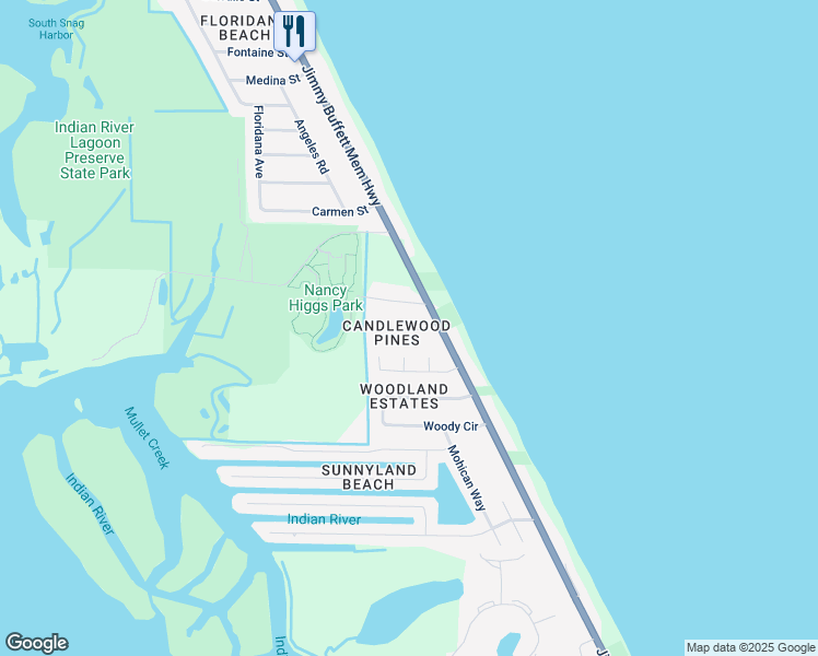 map of restaurants, bars, coffee shops, grocery stores, and more near 120 Amber Place in Melbourne Beach