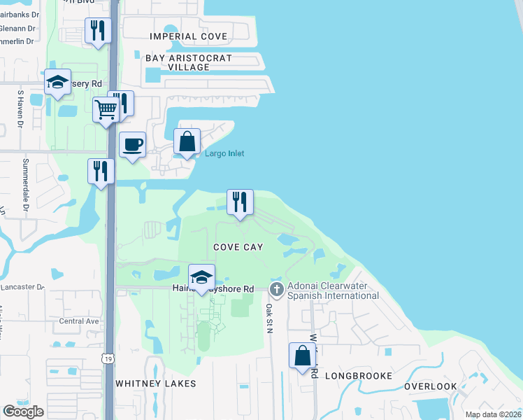 map of restaurants, bars, coffee shops, grocery stores, and more near 2618 Cove Cay Drive in Clearwater