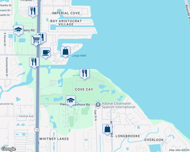 map of restaurants, bars, coffee shops, grocery stores, and more near 2614 Cove Cay Drive in Clearwater