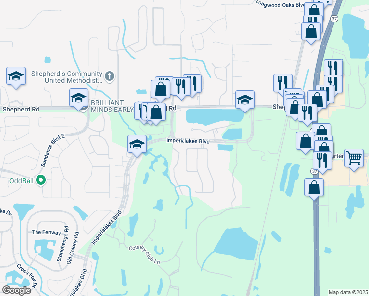 map of restaurants, bars, coffee shops, grocery stores, and more near 5935 Topher Trail in Mulberry