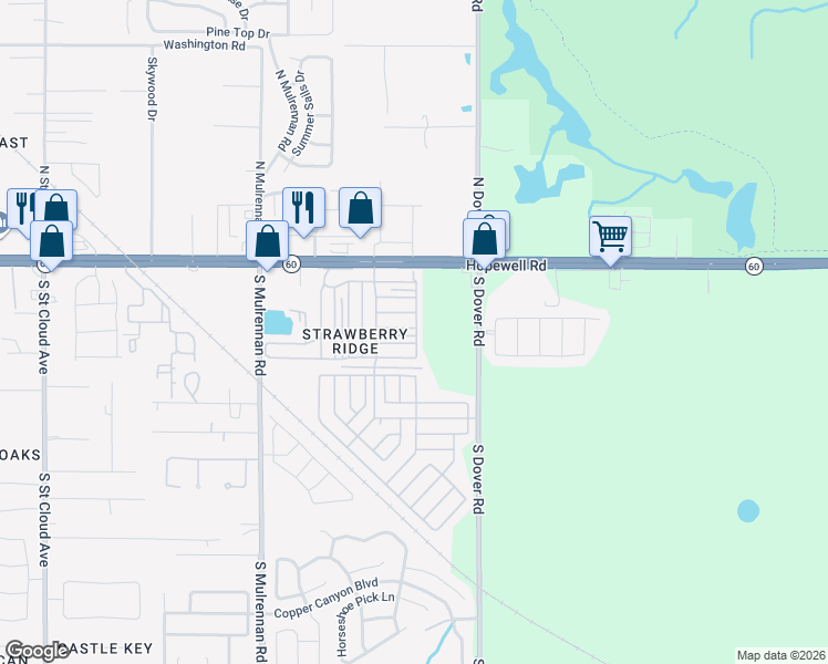 map of restaurants, bars, coffee shops, grocery stores, and more near 3515 Cranberry Knoll Road in Valrico