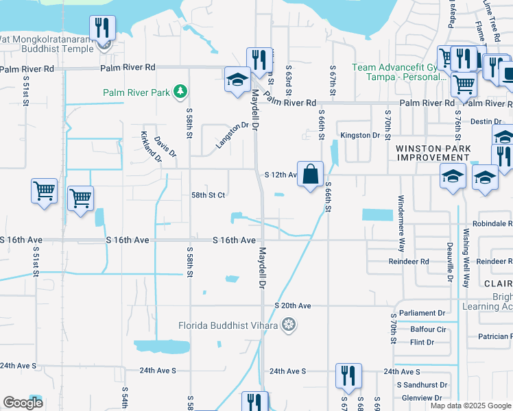 map of restaurants, bars, coffee shops, grocery stores, and more near 1223 Maydell Drive in Tampa