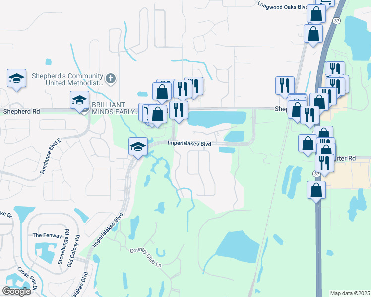 map of restaurants, bars, coffee shops, grocery stores, and more near 5917 Topher Trail in Mulberry