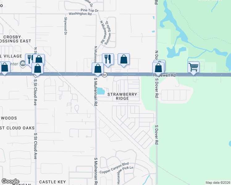 map of restaurants, bars, coffee shops, grocery stores, and more near 140 Pioneer Lane in Valrico