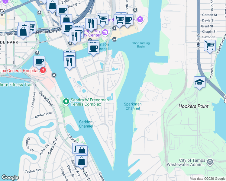 map of restaurants, bars, coffee shops, grocery stores, and more near 822 Island Walk Drive in Tampa