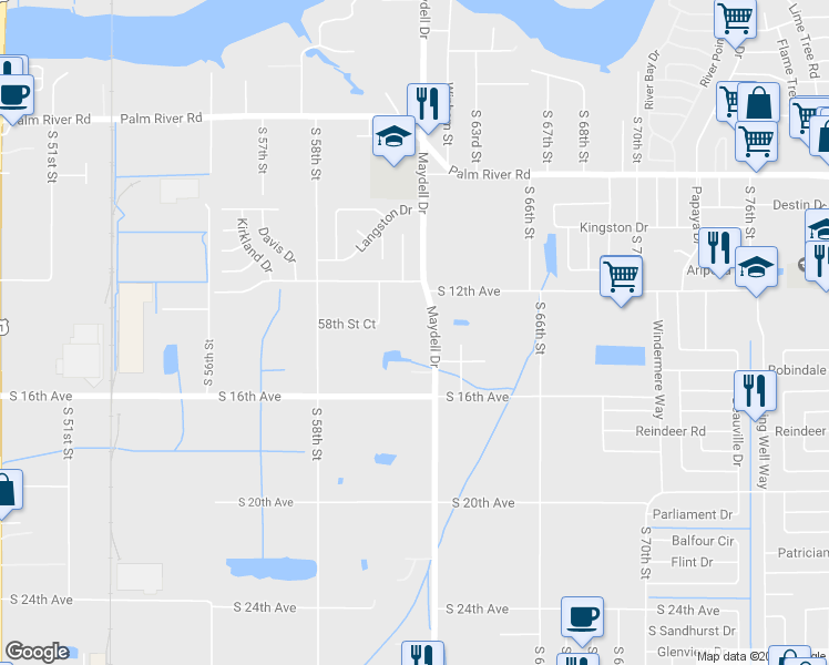 map of restaurants, bars, coffee shops, grocery stores, and more near 1223 Maydell Drive in Tampa