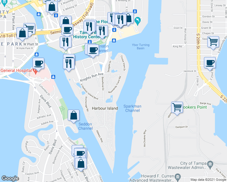 map of restaurants, bars, coffee shops, grocery stores, and more near 822 Island Walk Drive in Tampa