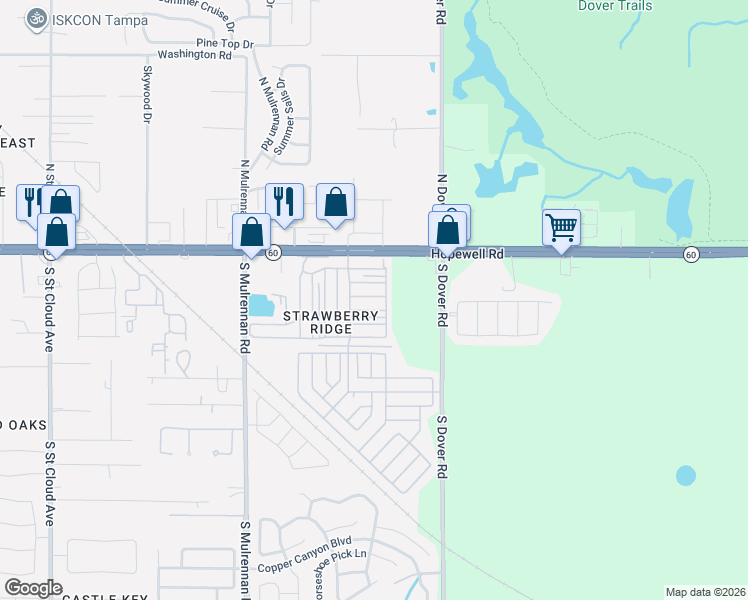 map of restaurants, bars, coffee shops, grocery stores, and more near 3515 Cranberry Knoll Road in Valrico