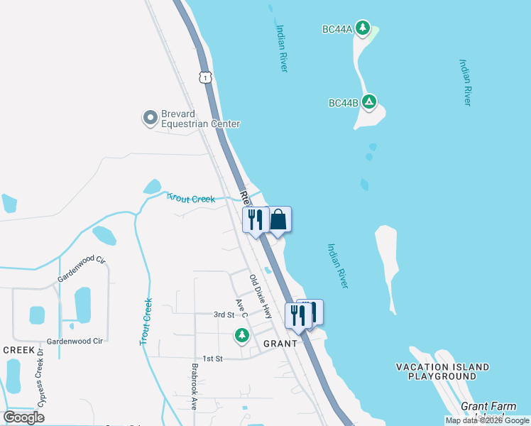 map of restaurants, bars, coffee shops, grocery stores, and more near 5073 U.S. 1 in Grant-Valkaria