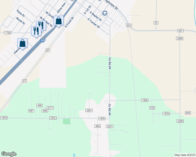 map of restaurants, bars, coffee shops, grocery stores, and more near 420 Front Street in Odem