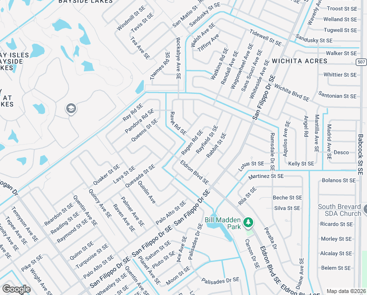 map of restaurants, bars, coffee shops, grocery stores, and more near 1219 Ragen Road Southeast in Palm Bay